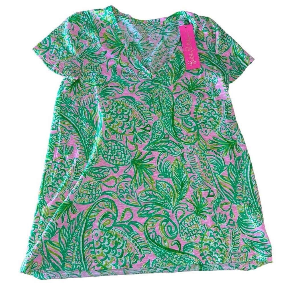 Lilly Pulitzer Etta NWT‎ V Neck Shirt Mandevilla Baby Fins And Flipper Size XS